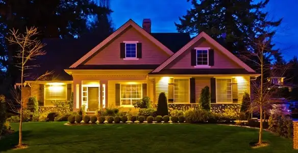 security light installation services illuminating a residential exterior at night in Lancaster, PA
